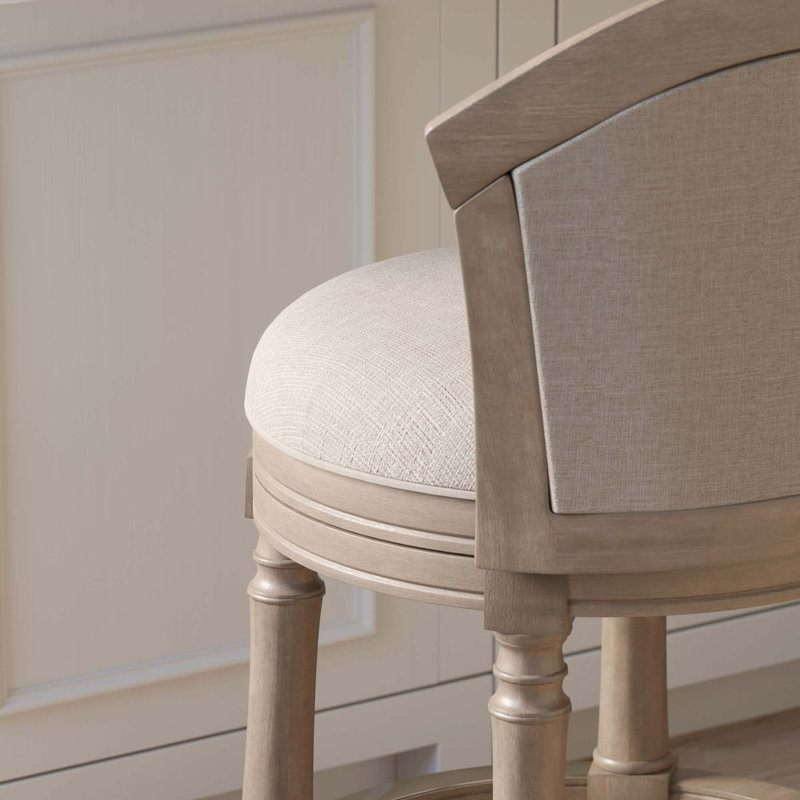Tabouret de bar en bois à dossier tonneau avec pivot et confort rembourré