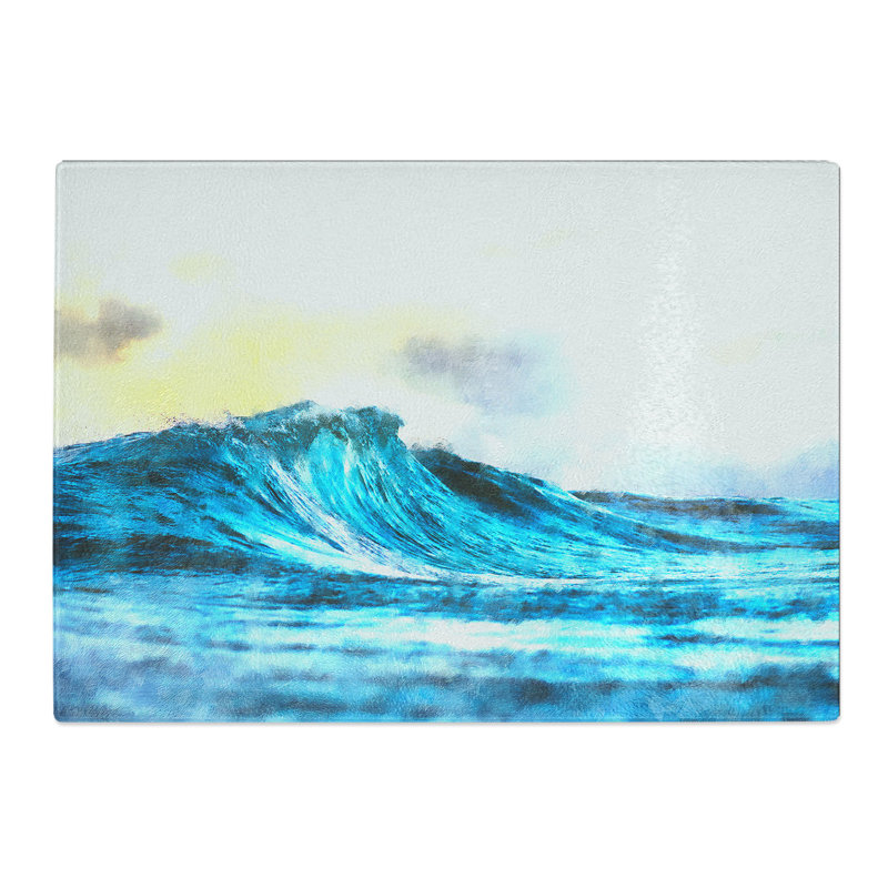 Tempered Glass Wave View Painting Chopping Board, 28.5 cm x 39 cm