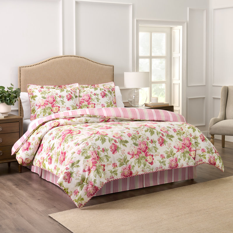 Ensemble d'édredon 4 pièces 100% coton Waverly Forever Peony, Édredon grand + 3 pièces supplémentaires, Floral