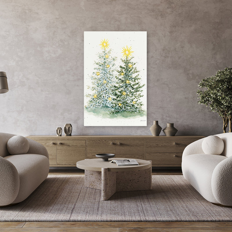 Hiver, lumières de pin - Noël, lumières de Noël, art vert crème, H 48 po x l 32 po