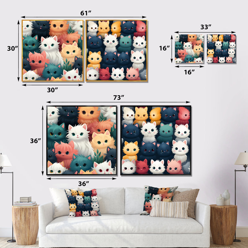 Cuddly Kittens II - Ensemble de salon mural 2 chats, Toile tendue, H 16 po x l 33 po x P 1 po