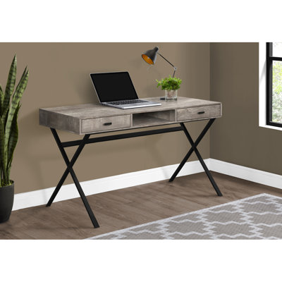 Bureau polyvalent avec tablette de rangement, stratifié beige et station de travail en métal noir