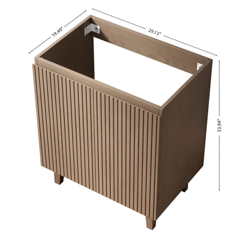 Meuble de rangement autoportant de 76 cm (30 po) avec portes à double bande, sans lavabo ni comptoir, sans robinet, sans bonde ni couvercle d'évier, couleur Heidelberg imitation bois