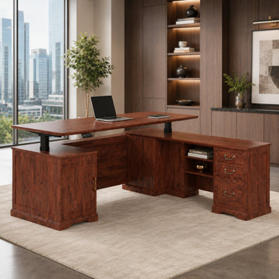 71" Executive L-Shaped Electric Standing Desk with Power Outlets, Cable Management and  File Storage