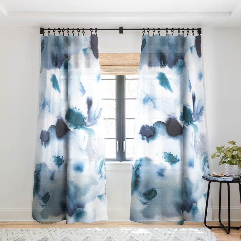 Ensemble de 2 rideaux de fenêtre indigo à motif abstrait indigo Ninola Design, L 50 po x L 96 po
