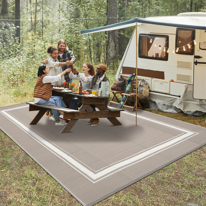 Waterproof Reversible Outdoor Rug– Modern Edgeed Plastic Straw Carpet, Lightweight & Durable Area Mat for Patio, RV, Balcony, Backyard, Porch