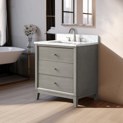Meuble-lavabo autoportant à simple cuve 30 po avec plateau en marbre Caldwell