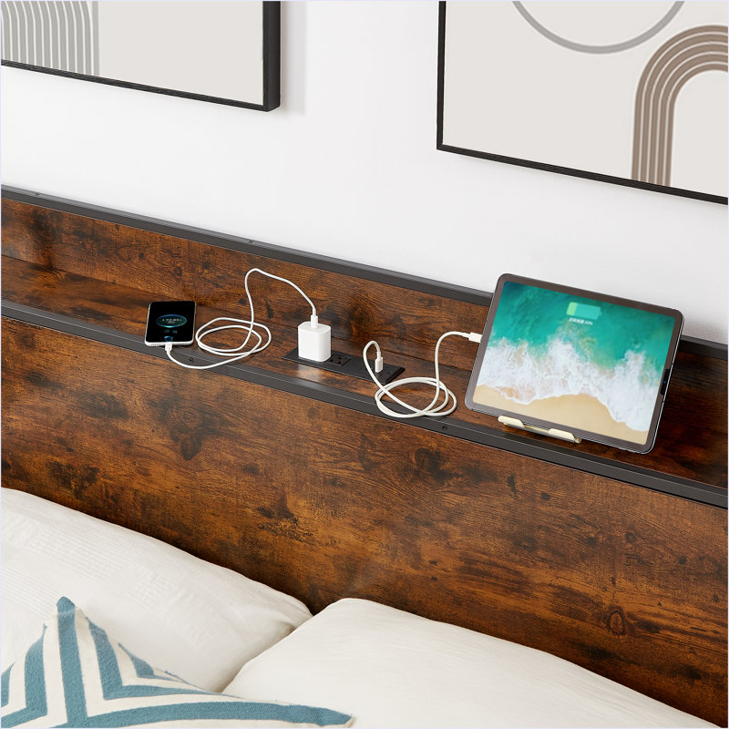 Base de lit avec station de charge, Double, Brun