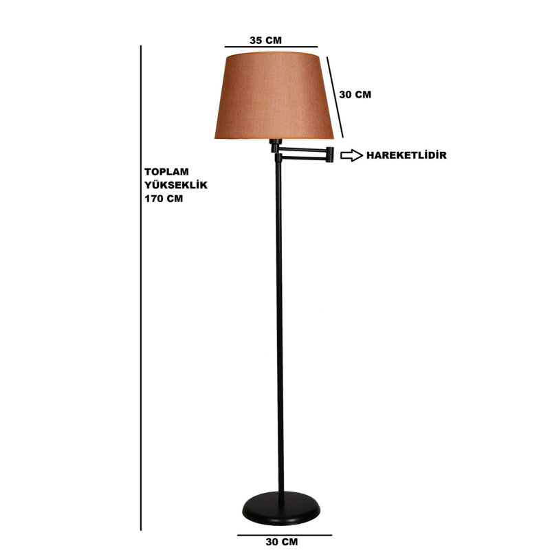 Lampe sur pied élégante avec corps en métal, noire et orange, de 67,0 po Luro | Capuchon en tissu (11,8 po de diamètre) et pied (11,8 po de diamètre) | Douille E27, 60 W maximum, interrupteur marche / arrêt | Design moderne pour le salon, la chambre à coucher et le bureau