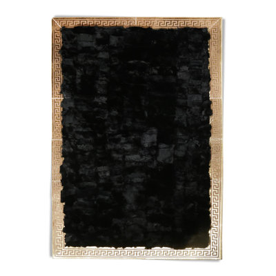 Black Rex Rabbit Fur Rug, Handmade Luxury Natural Fur Carpet, Custom Size Available