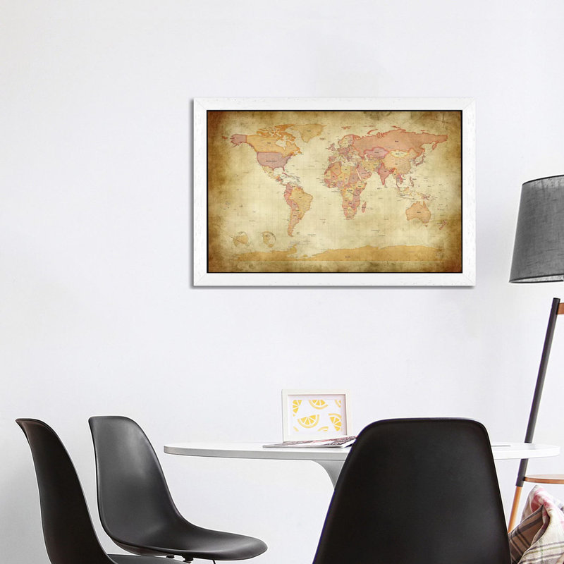 Map Of The World II by Michael Tompsett - Print on Canvas, 152.5 cm H x 101.5 cm W, White Framed