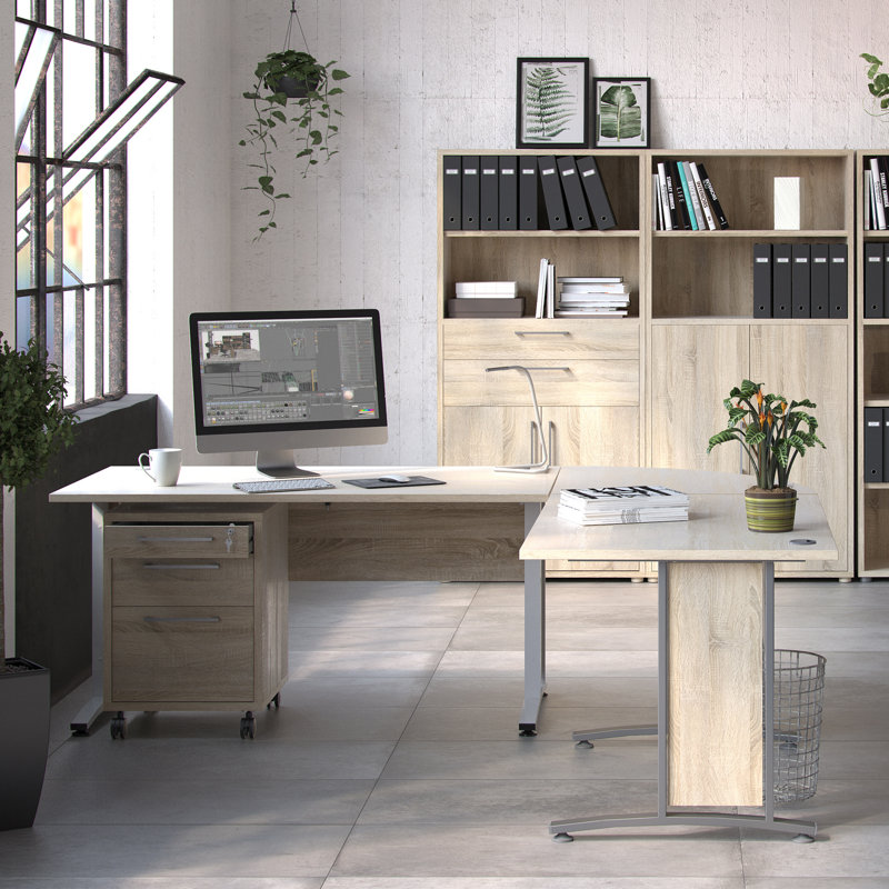 Prima Adjustable Standing Desk, Oak, Grey