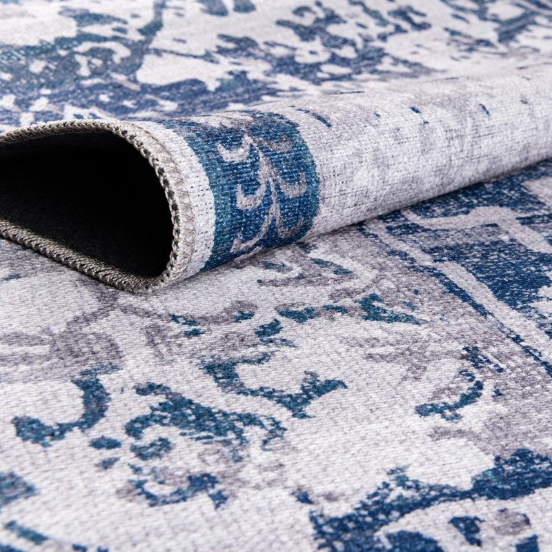 Matsumura Oriental Gray/Blue Area Rug, Square 3'3"