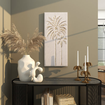 Décoration murale palmier en relief en métal avec détails dorés