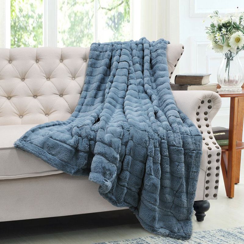 Blue Mirage Faux Fur Sherpa Throw Blanket 50" x 60"