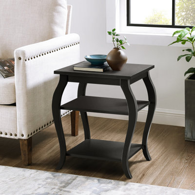 Table de bout traditionnelle à 2 tablettes noires avec tablettes en bois et pieds d'écurie carrés 2