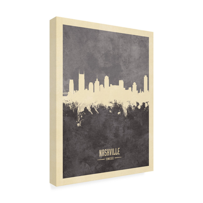 «Nashville Tennessee Skyline Gray», art de Michael Tompsett, H 32 po x l 24 po x P 2 po