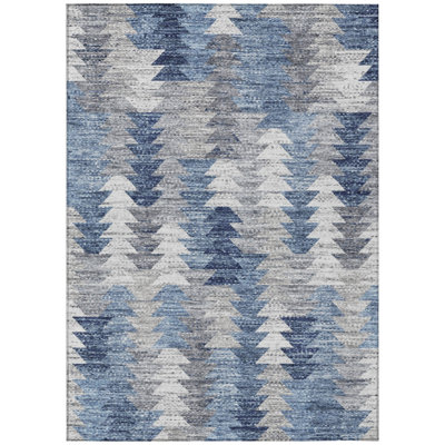 HomeRoots 10' X 14' Navy Blue And Sky Blue Geometric Washable Indoor Outdoor Area Rug