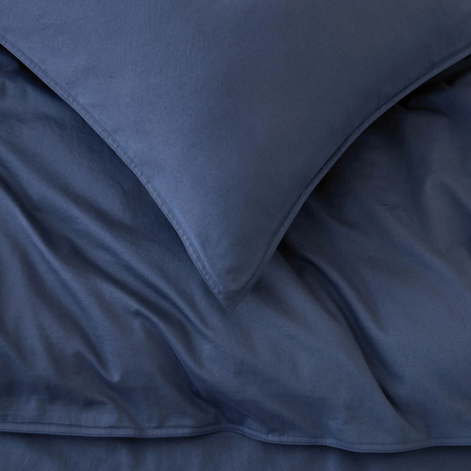 Double Stitch Cotton Solid Duvet Cover, Queen Duvet Cover + 2 Pillow Shams, Vintage Indigo