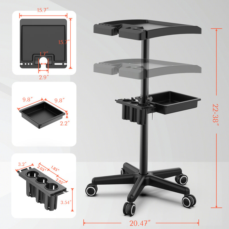 38'' H Two-tier Adjustable Salon Trolley Utility Cart On Wheels