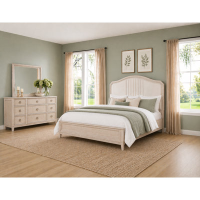 Modern Upholstered Panel Bedroom Set in Beige
