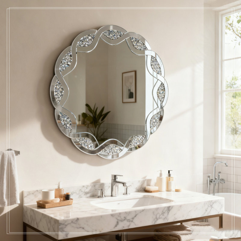 31.5 InchSilver Crush Diamond Round Wall Mirror