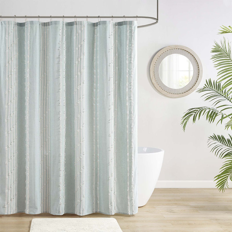 Rideau de douche en jacquard Farmhouse, Turquoise