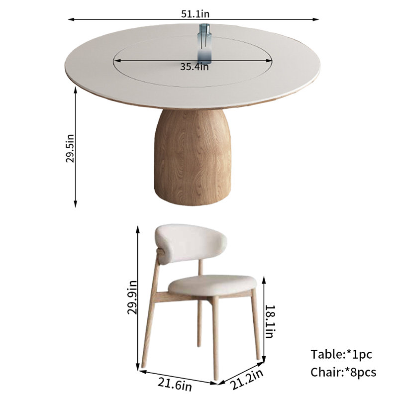 Ensemble de chaises rondes en bois massif, H 29,5 po x L 51,1 po x l 51,1 po