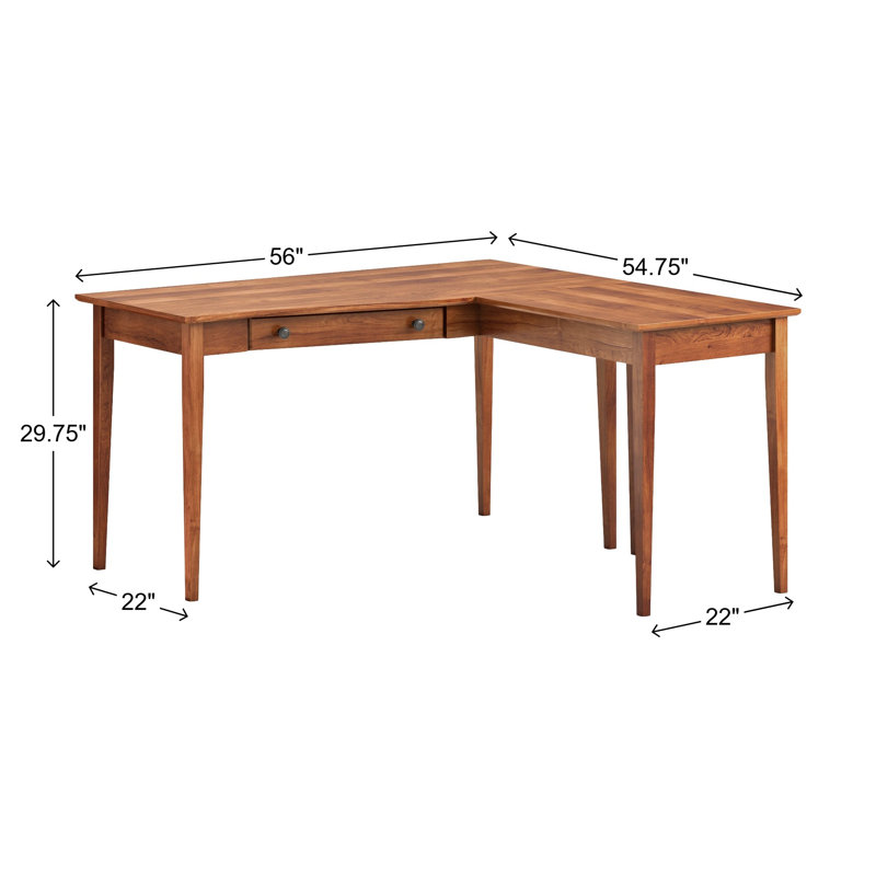Bureau en L en bois massif Malani, Golden Pecan