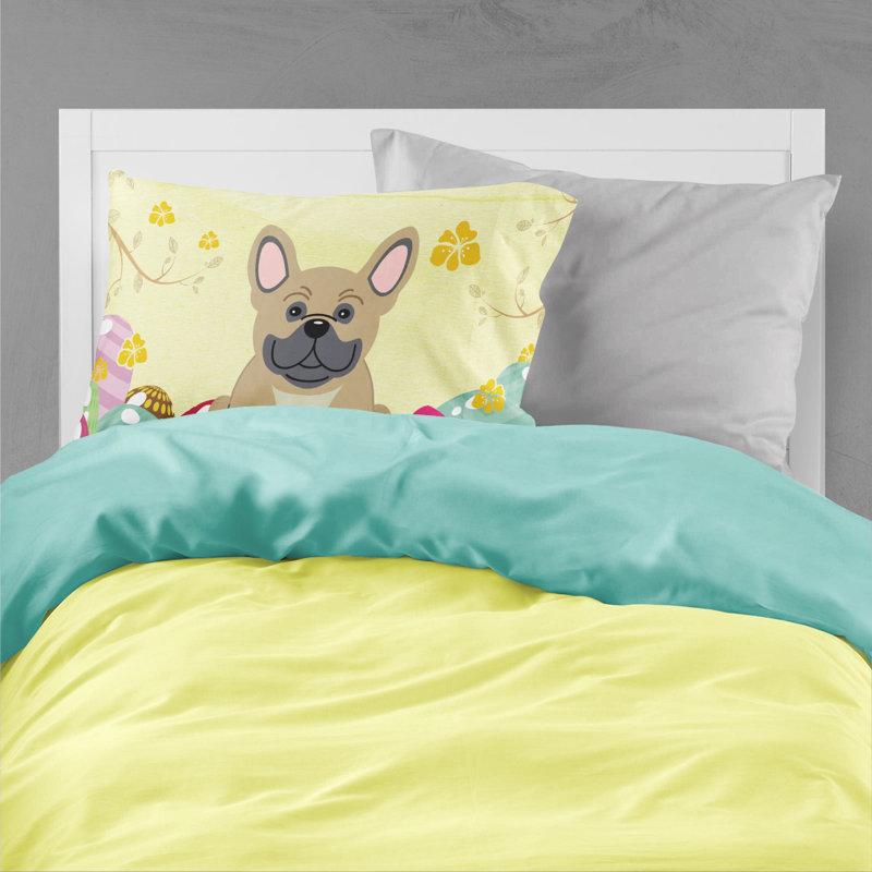 Taie d’oreiller œufs de pâques, Bouledogue français crème