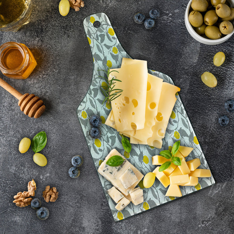 Ambesonne Lemon Tempered Glass Cutting Board Greyscale Spring Tree Branch Grey Yellow White
