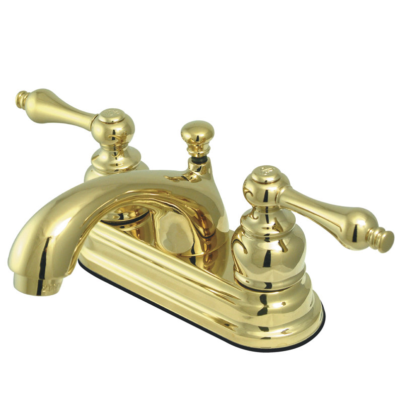 Kingston Brass Vintage Two-Handle 3-Hole Deck Mount 4" Centerset Bathroom Faucet with Plastic Pop-Up, Polished Brass