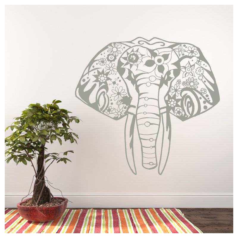 Décalcomanie murale éléphant yoga Litton, Argent métallique
