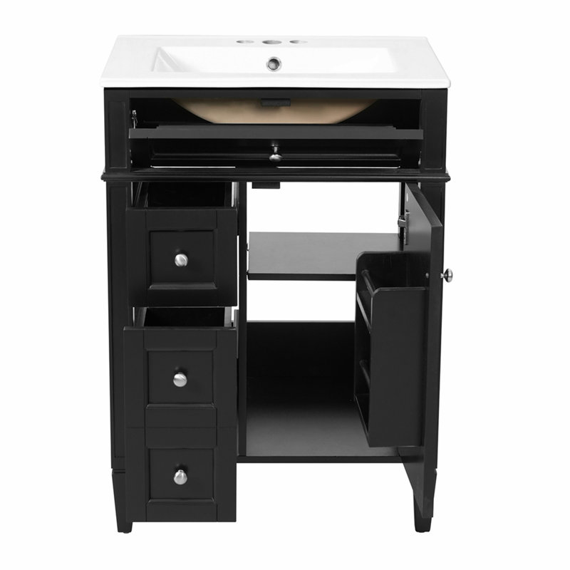 Meuble-lavabo 24 po avec lavabo supérieur, meuble-lavabo moderne avec 2 tiroirs et un tiroir basculant, meuble-lavabo simple