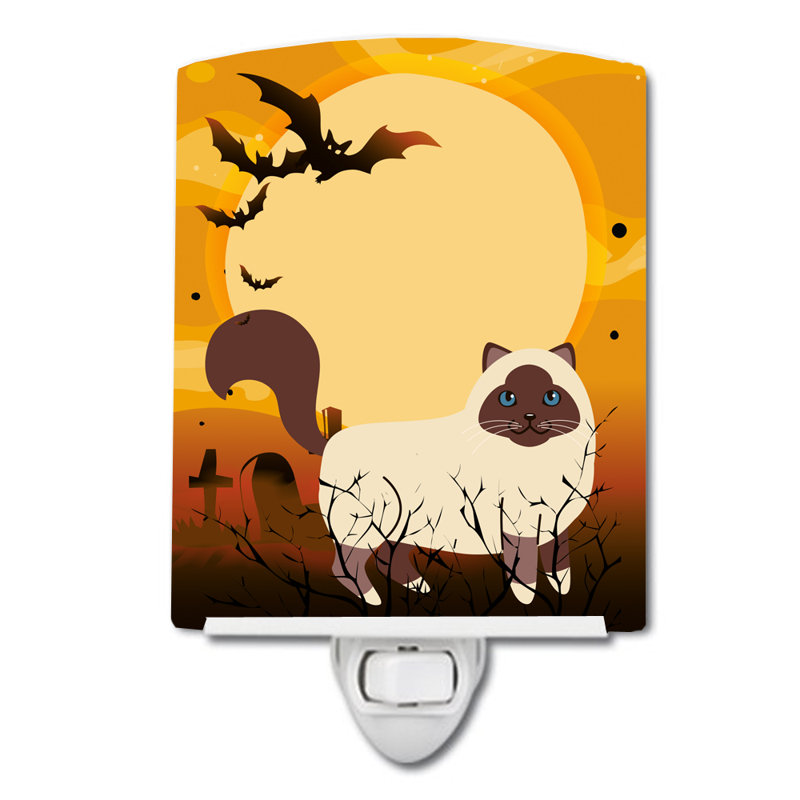 Halloween Bir Cat Ceramic Night Light