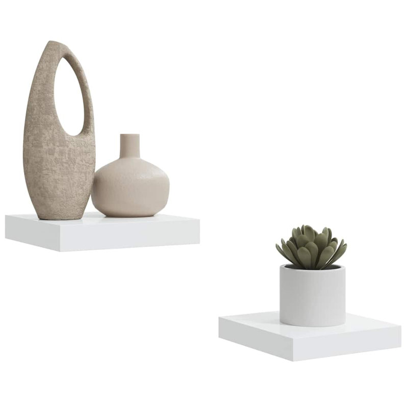 Ensemble de 2 tablettes murales flottantes en métal et MDF blanc brillant
