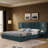 Queen Size Chenille Upholstered Bed With Bedside Table-7776726