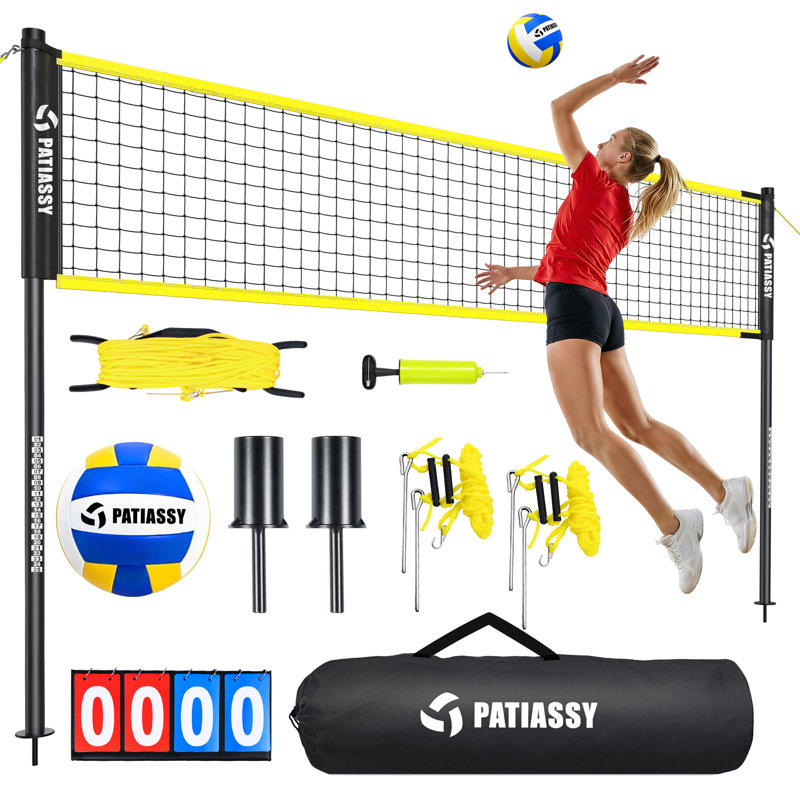 Portable Volleyball Net Set With Adjustable Height & Width (32/26/20 Ft)