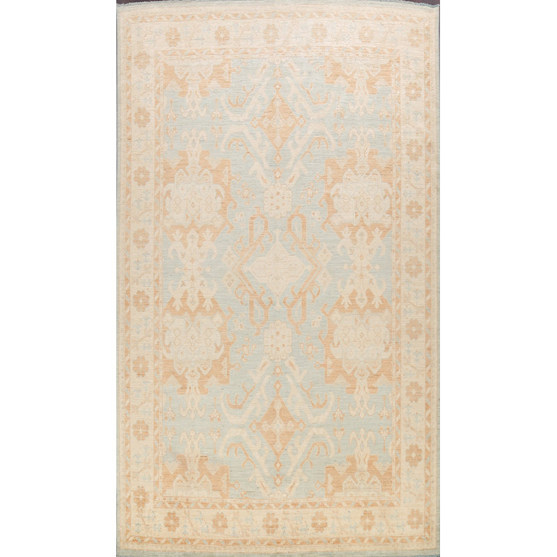 Tapis décoratif en laine de conception unique noué à la main New Age Oushak beige/bleu 9 pi x 12 pi 2 po