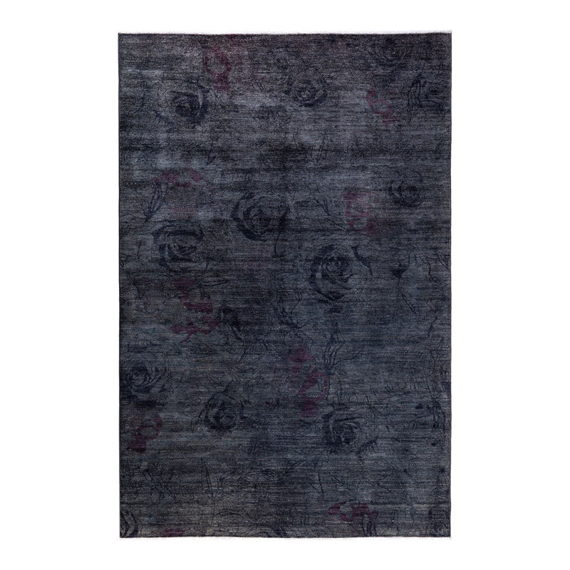 Tapis unique noué à la main Vibrance - gris, 5 pi 10 po x 9 pi 1 po