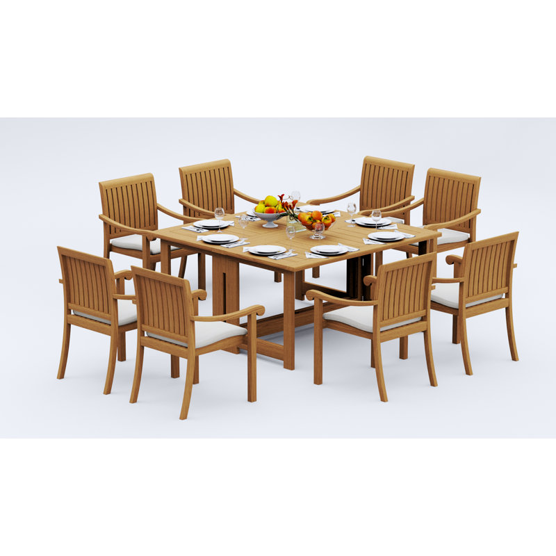 5 Pcs Grade-A Teak Wood Dining Set: 60" Square Rectangle Butterfly Table And 4 Napa Stacking Arm Chairs #11NP1404, 8