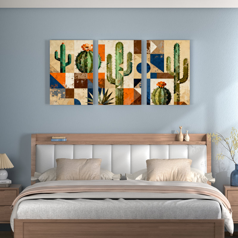 Motif géométrique de cactus, impression abstraite moderne sur toile (ensemble de 3), H 30 po x l 60 po