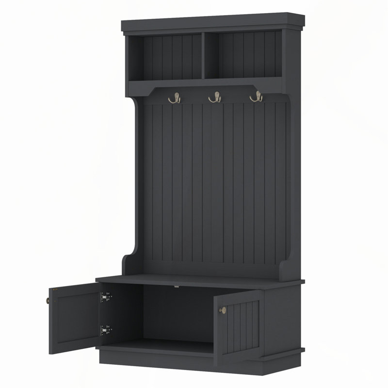 Hall Tree with Storage Shoe Bench for Entryway and Hallway, 4-in-1 Design Coat Racks with Hooks for Living Room, Black, Black
