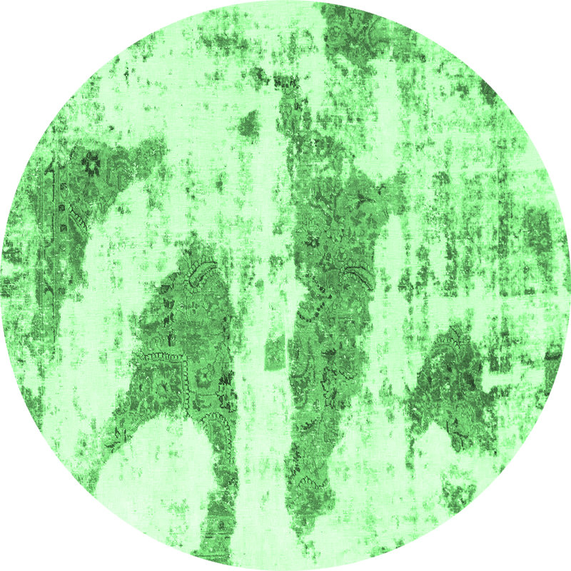 Tapis abstrait vert émeraude lavable à la machine 834, Rond 7 pi