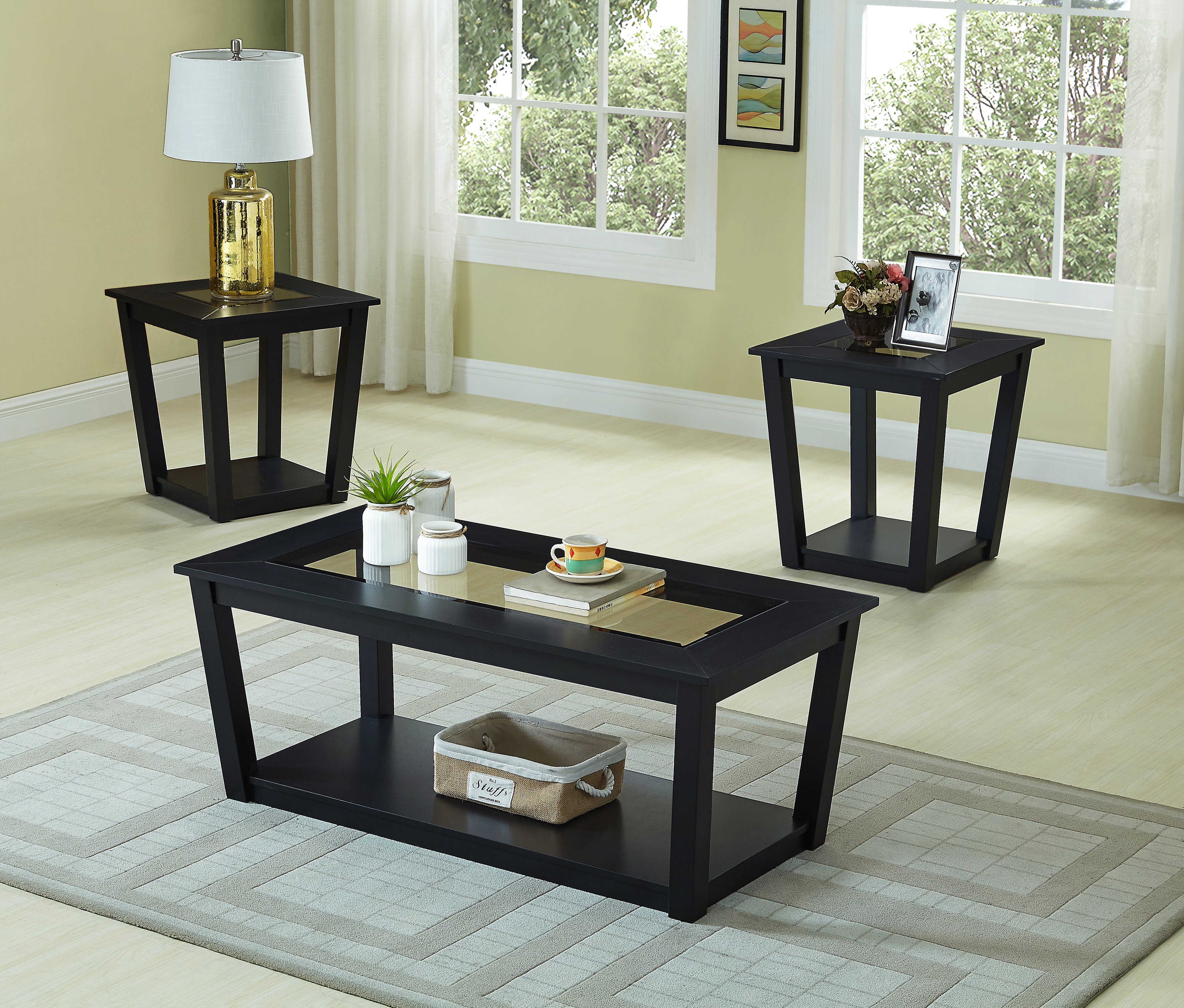 Latitude Run® 3-Piece Table Set Rectangular Coffee Table Two Matching ...
