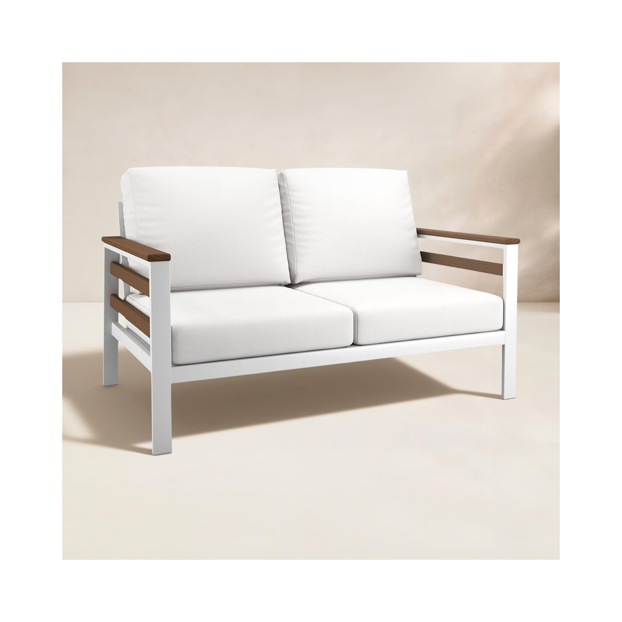 Townsend Metal Outdoor Loveseat With Sunbrella Cushion, Canvas White