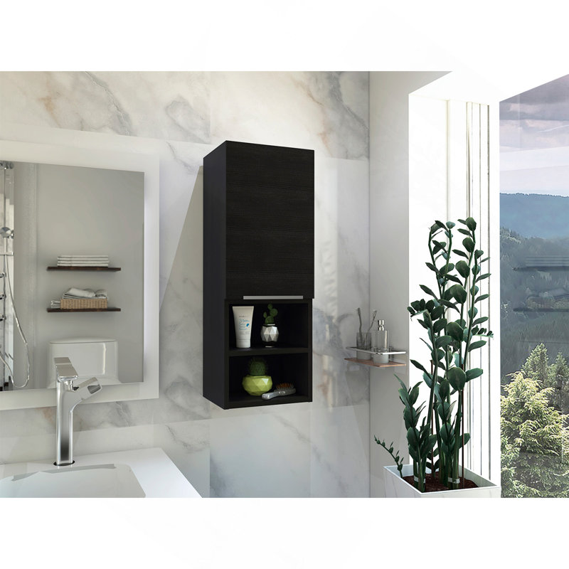 Mila Bathroom Cabinet, Two Interior  Shelves, Two External Shelves, Single Door Cabinet -Black, Black