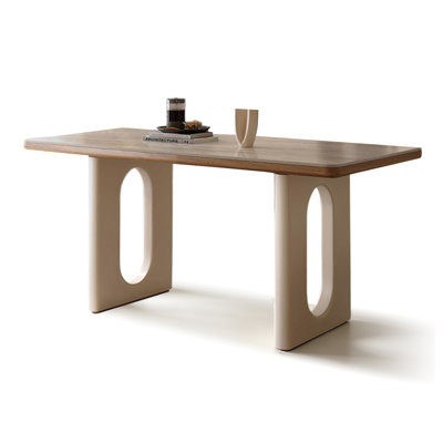 Beige+Crystal-cream+Nut-brown Rectangular Sintered Stone+Manufactured Wood Dining Table