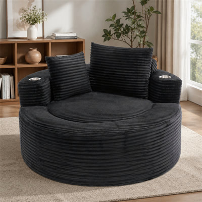 Canapé rond en mousse à mémoire de forme avec trois coussins décoratifs; Canapé noir en forme de nuage, parfait pour le salon
