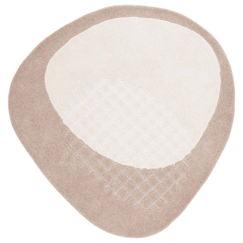 Novelty Hand Tufted Wool Cotton Solid Color Rug in Ivory/Beige, Novelty 6' x 6'